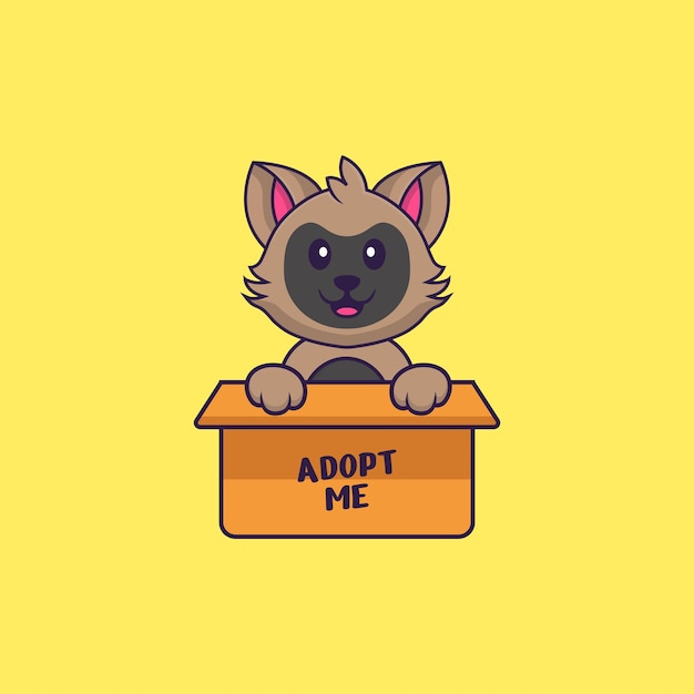 Cute cat in box with a poster Adopt me. Animal cartoon concept isolated.