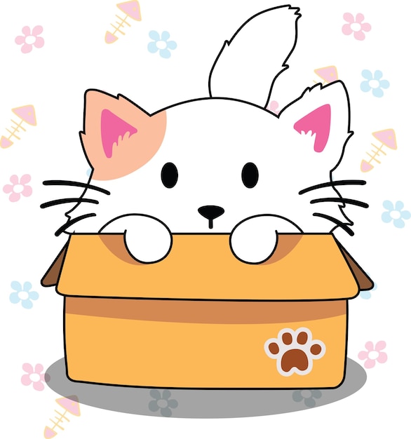 Cute cat in box