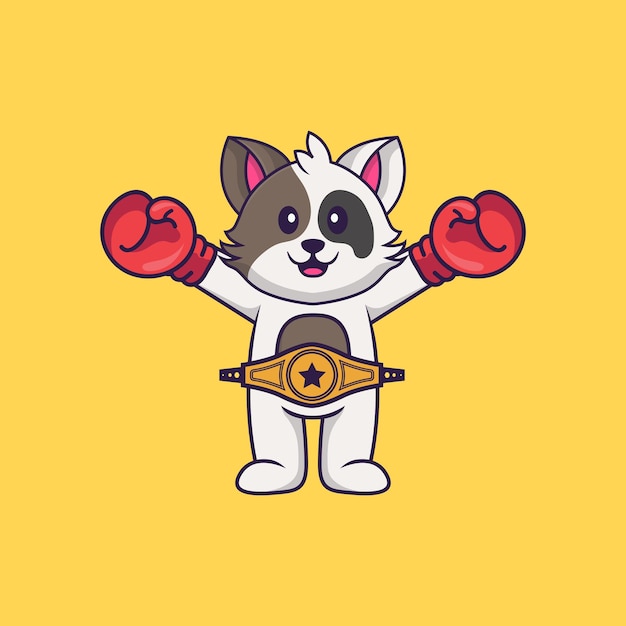 Vector cute cat in boxer costume with champion belt animal cartoon concept isolated