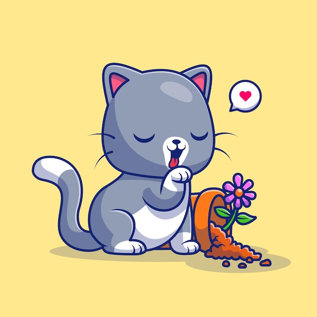 Vettore cute cat break pot cartoon vector icon illustrazione animale natura icona concetto isolato premium