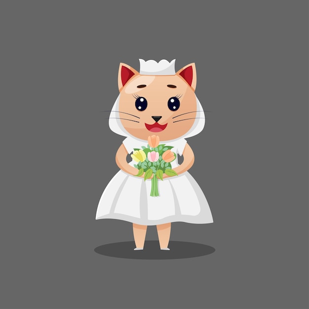 Vector cute cat bride illustration