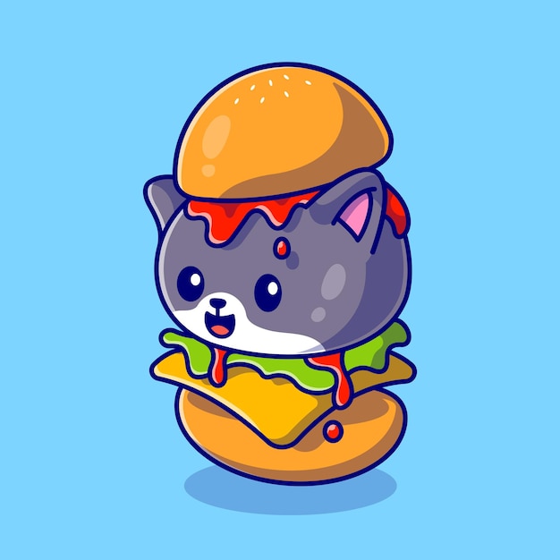 Vector cute cat burger cartoon  icon illustration. animal food icon concept isolated  . flat cartoon style