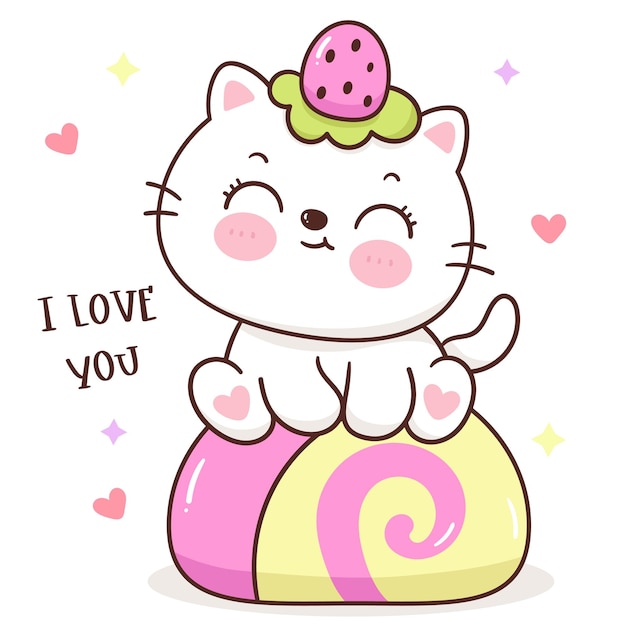 Vector cute cat on cake roll