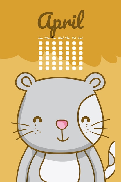 Cute cat calendar cartoon