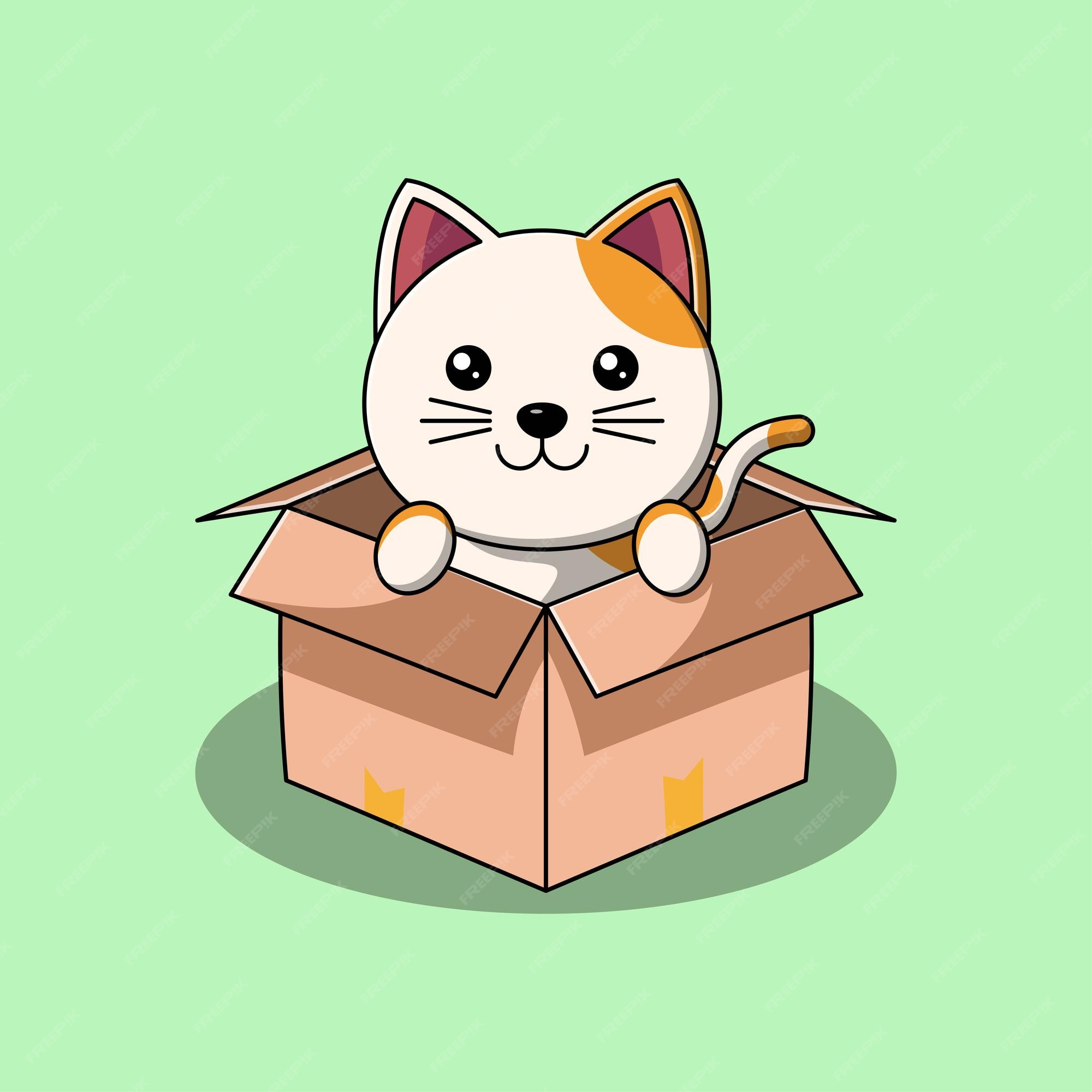 Premium Vector | Cute Cat In A Cardboard Box Vector Illustration