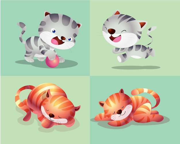 Vector cute cat cartoon actions