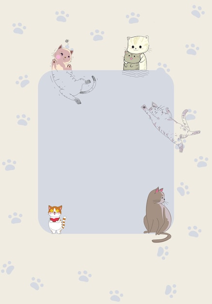 Cute cat cartoon character with flat background vector illustration design