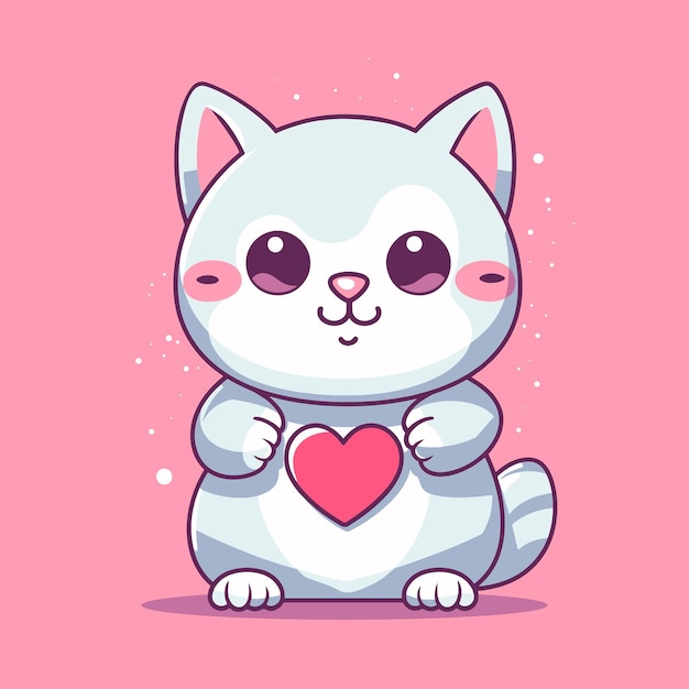 Vector cute cat cartoon character with love sign illustration animal nature concept flat cartoon style