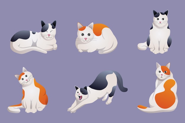 Vector cute cat cartoon collection with different poses