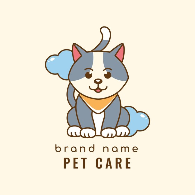 cute cat cartoon drawing animal pet kitty adorable mammal happy logo design vector graphic illustration