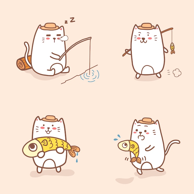 cute cat cartoon fishing collection