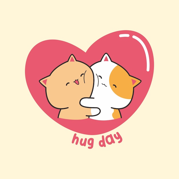 cute cat cartoon hugging