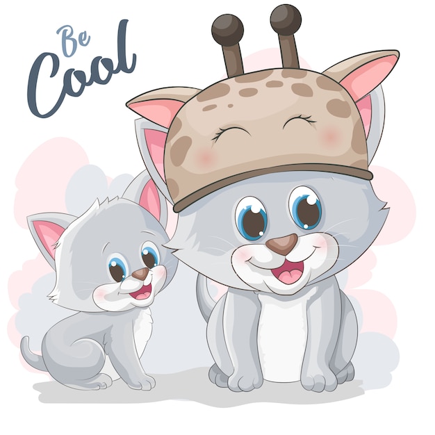 Vector cute cat cartoon illustration wear giraffe hat