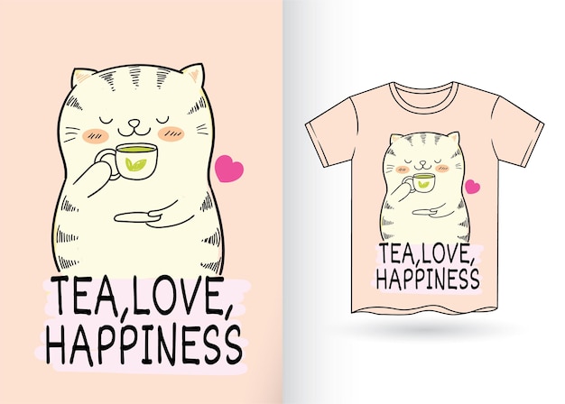 Cute cat cartoon sketch style for t shirt