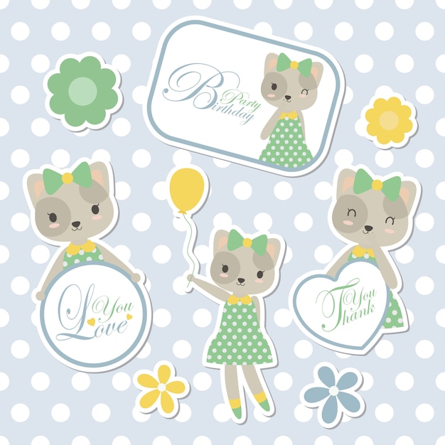 Vector cute cat cartoon sticker set