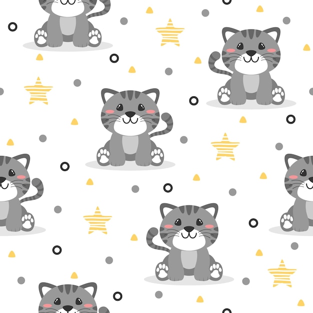 Cute cat cartoon trendy pattern background concepts