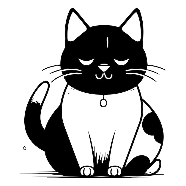 Vector cute cat cartoon vector illustration black and white cat icon