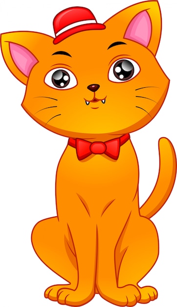 Vector cute cat cartoon wearing hat