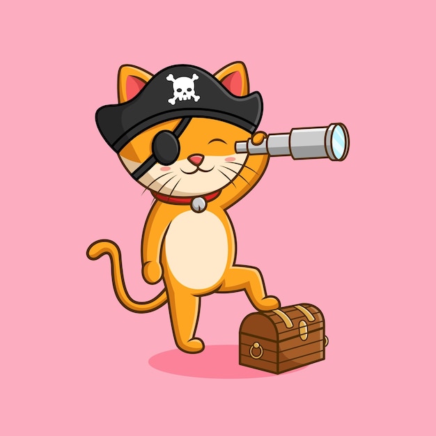 Vector cute cat cartoon wearing pirate costume vector illustration