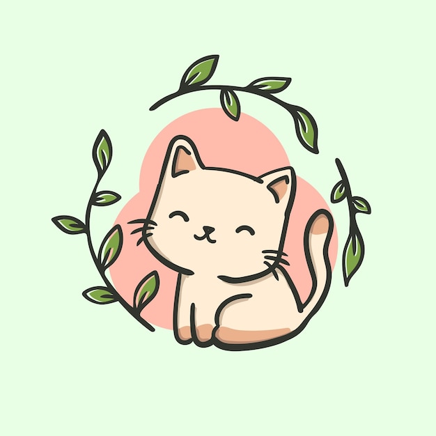 Simpatico cartone animato gatto con disegno illustrazione fiore natura kawaii chibi