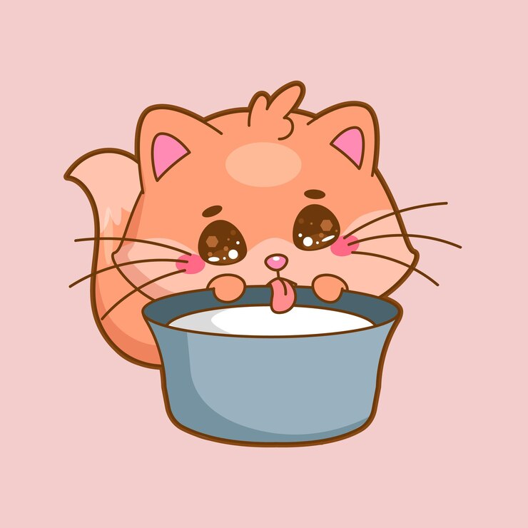 Вектор мультфильм милый кот с молоком