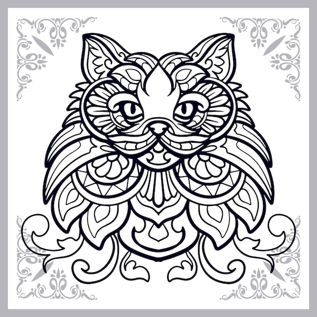 Cute cat cartoon zentangle arts isolated on white background