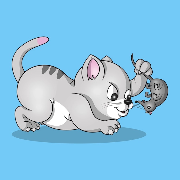 Premium Vector  A cute cat catches a nuisance mouse