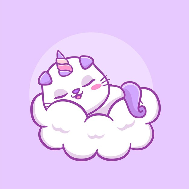 Cute cat caticorn sleep on cloud animals mascot character