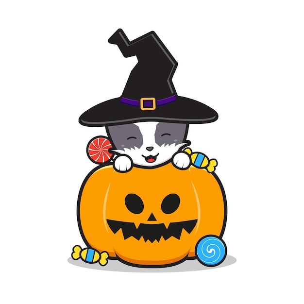 Cute cat celebration halloween doodle cartoon clip art icon illustration