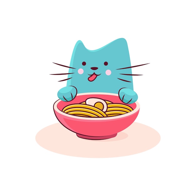 Fun Happy Anime Cat Enjoying a Bowl of Ramen Noodles | Poster