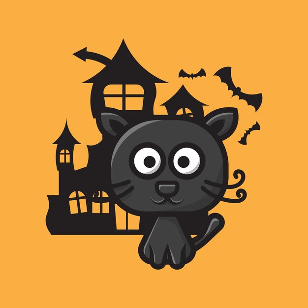 かわいい猫のキャラクターのハロウィーンのお祝い