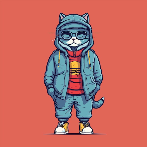 Cute cat character illustration cat wearing jacket