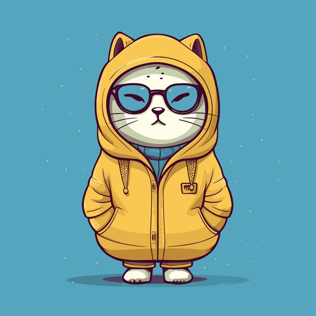Vettore illustrazione del personaggio simpatico gatto gatto che indossa una giacca