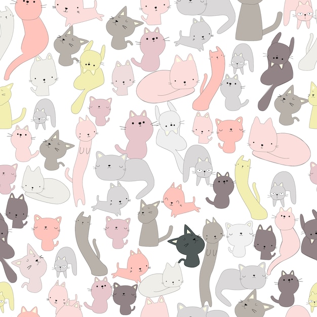 かわいい猫キャラクターシームレスパターン