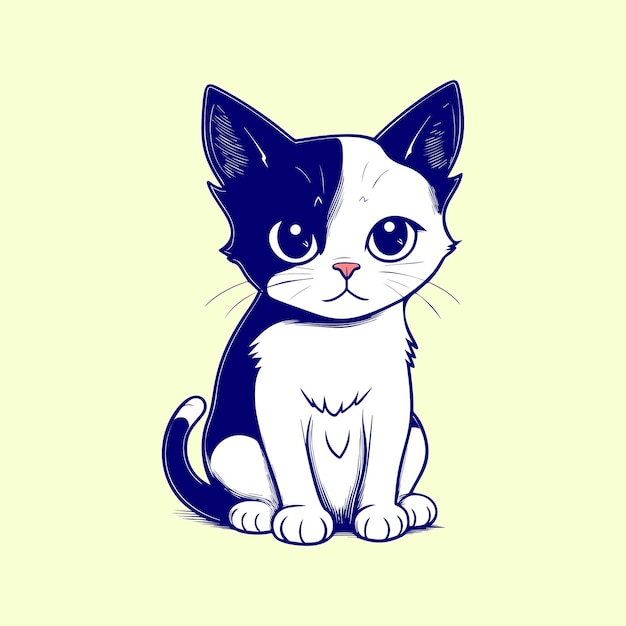 Cute cat character sitting on a yellow background