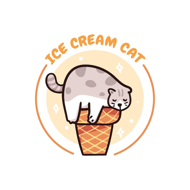 Cute cat character slapen op ice cream cone illustration