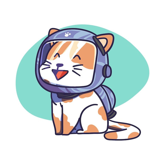 Cute Cat Character Wear Space Astronaut Helmet Illustration