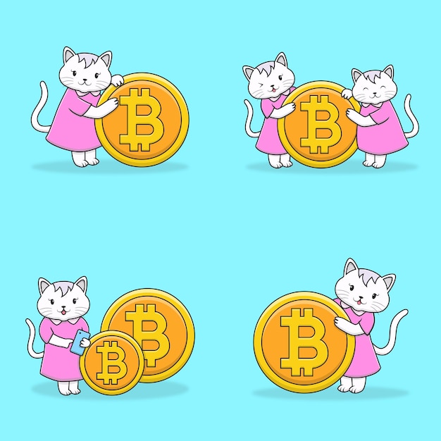 Симпатичный персонаж кошки с коллекцией монет