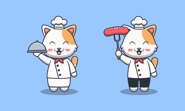 Vector cute cat chef cartoon illustration