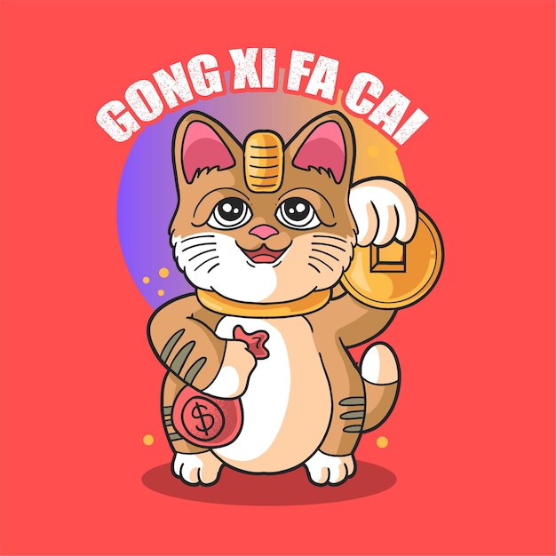 Vector cute cat chinees nieuwjaar concept