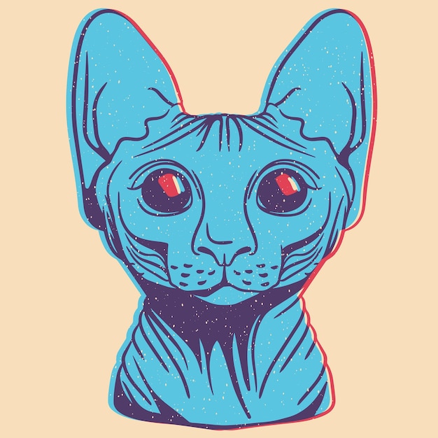 cute cat colorful cute screen printing effect riso print effect vector illustration