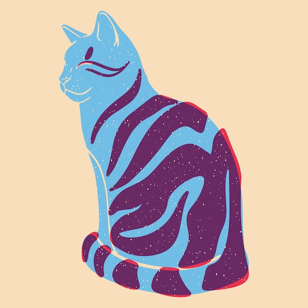 Vector cute cat colorful cute screen printing effect riso print effect vector illustration