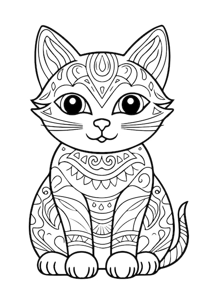 cute cat coloring book page outline