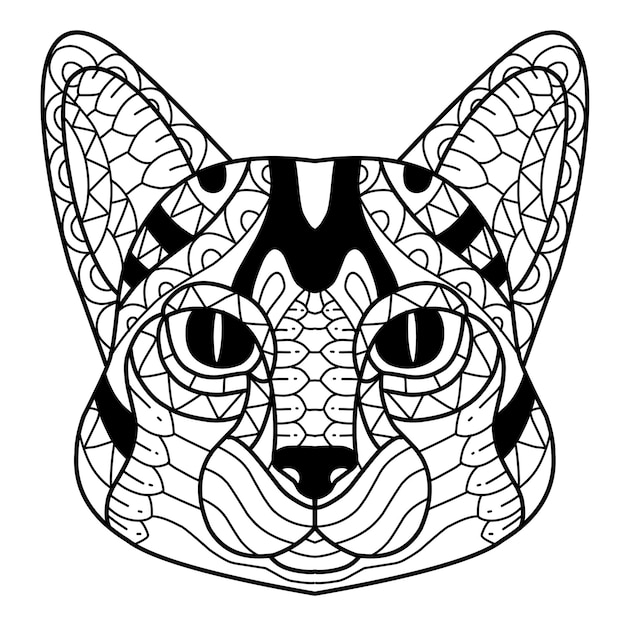 Cute cat coloring book zentangle hand drawn isolated on white background