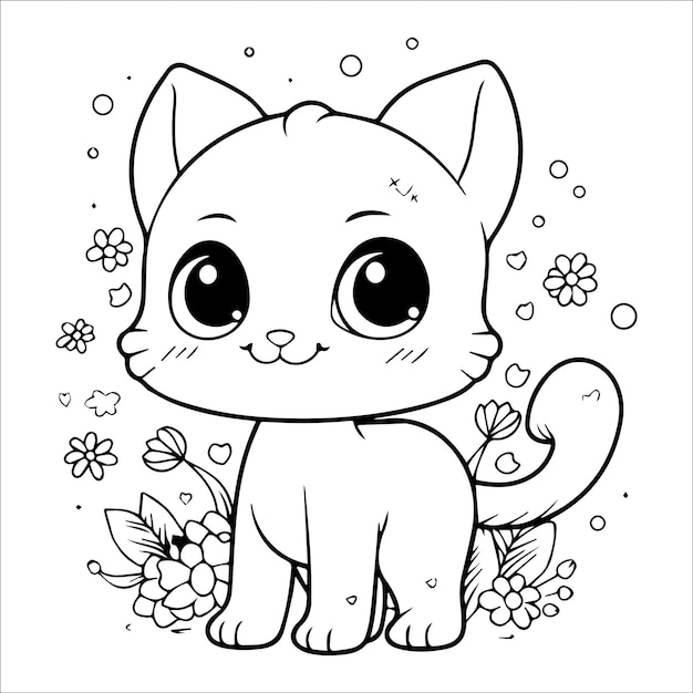 Vector cute cat coloring page 2