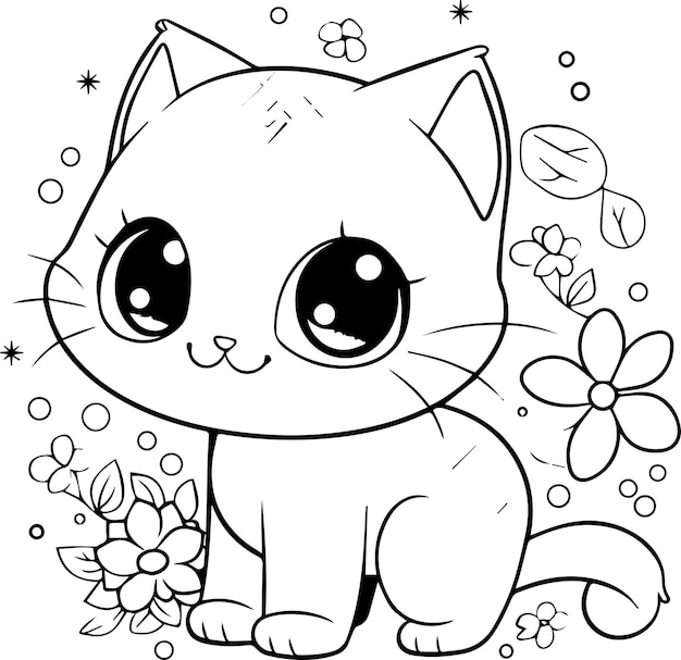 Vector cute cat coloring page 3