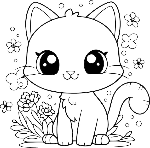 Vector cute cat coloring page 9