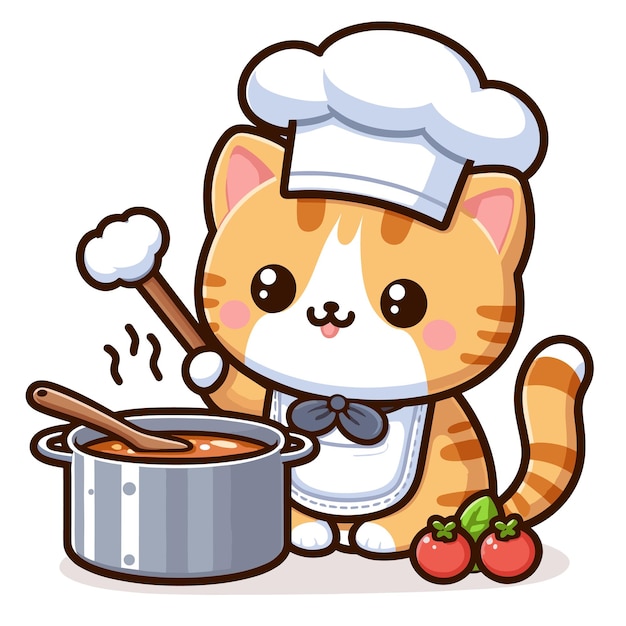 Vector cute cat cooking vector on white background