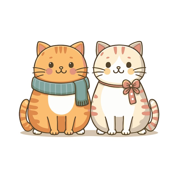 cute cat couple character flat vector design