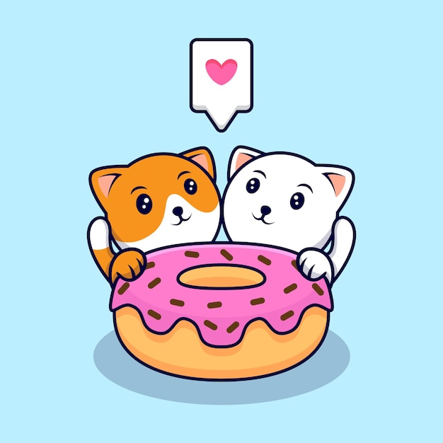 Cute cat couple eating donuts